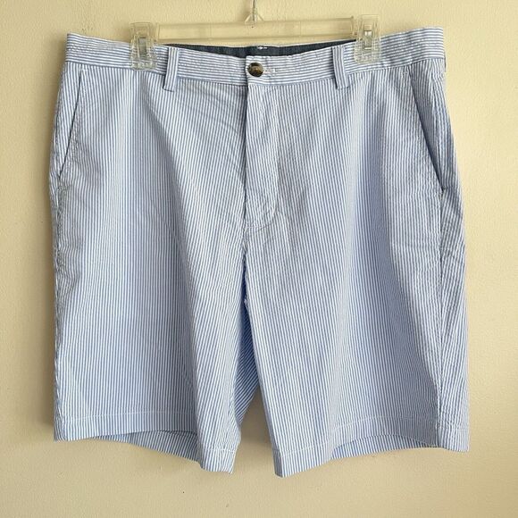 Vineyard Vines Breaker Shorts Mens Size 35 Blue Striped Seer Sucker 9" - Picture 1 of 6